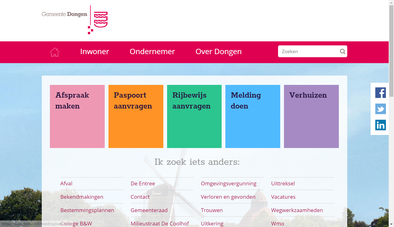 Screenshot website Gemeente Dongen