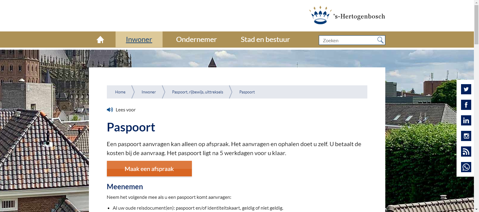 Screenshot website Gemeente 's Hertogenbosch