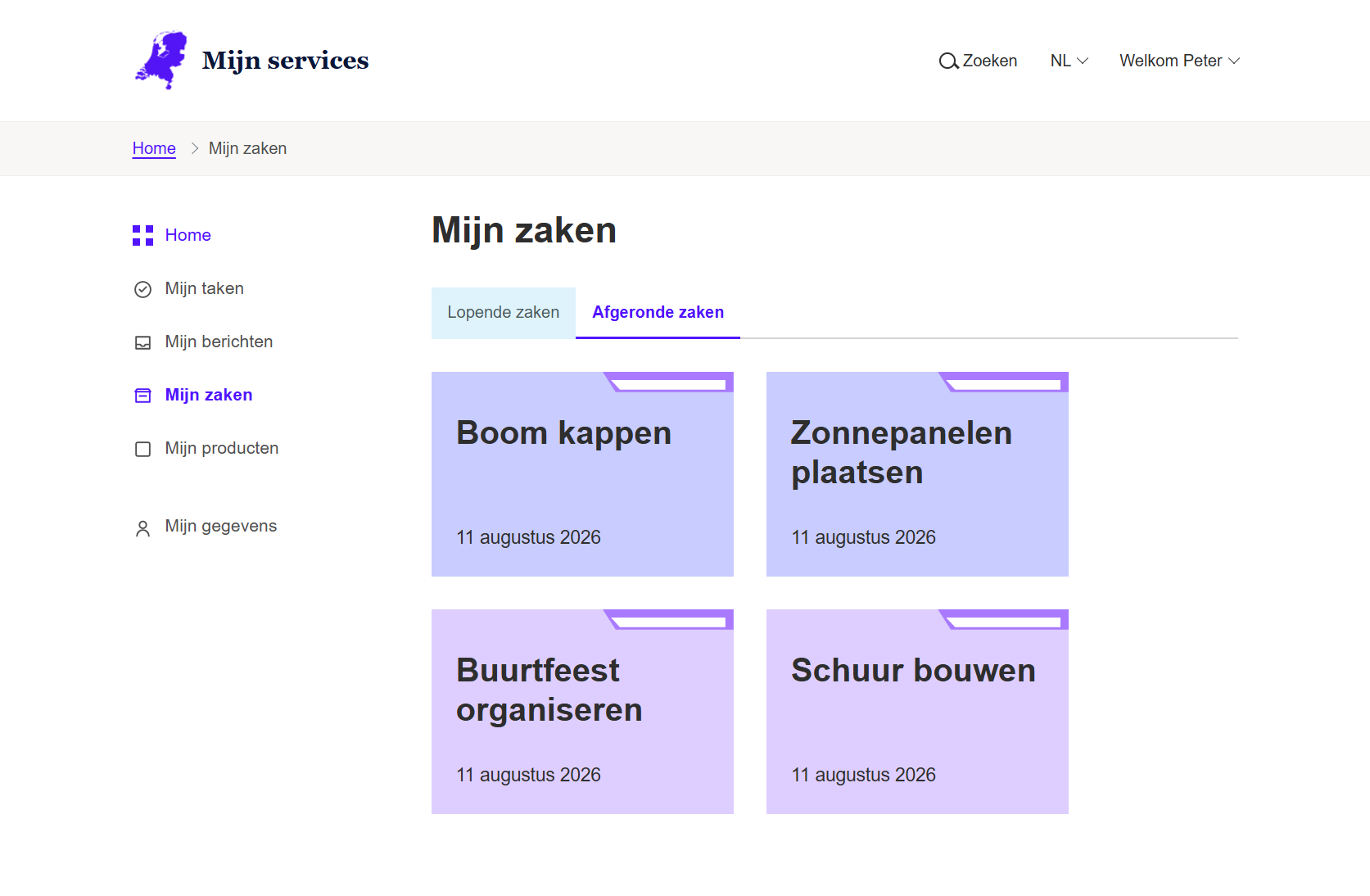 Overzicht van afgeronde zaken in de MijnOmgeving