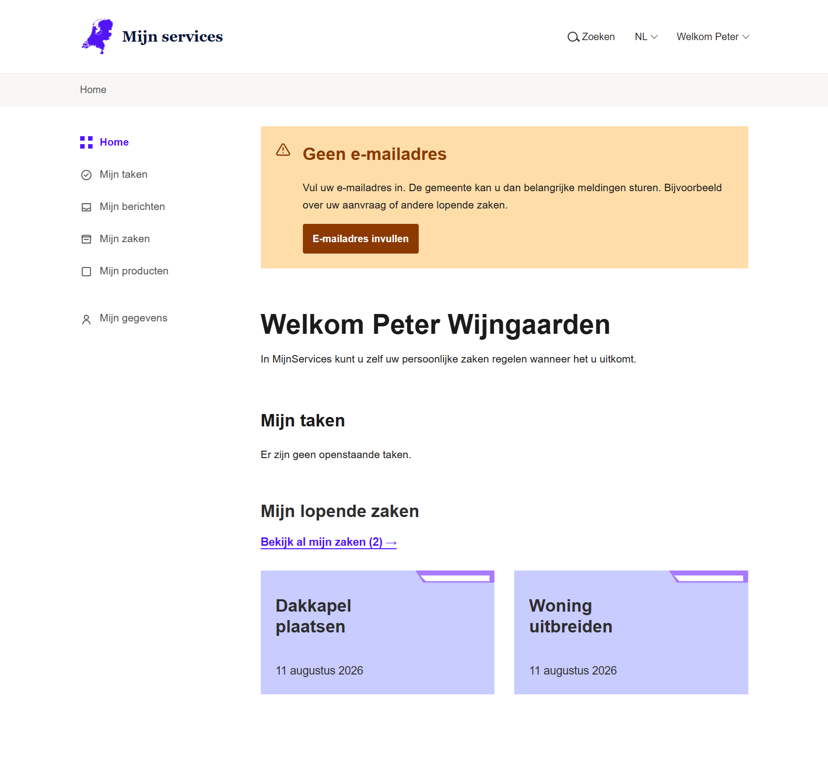 Persoonlijke startpagina van de MijnOmgeving