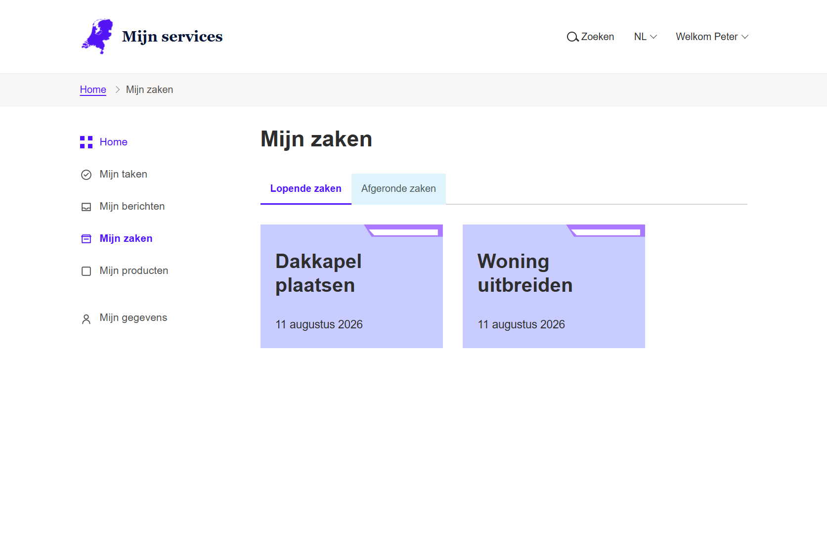 Overzicht van lopende zaken in de MijnOmgeving