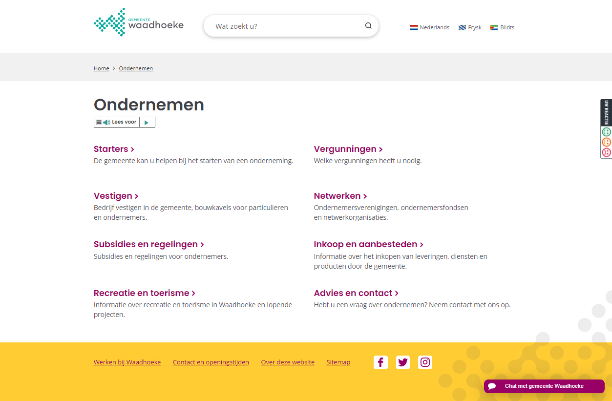 Afbeelding webpagina Gemeente Waadhoeke