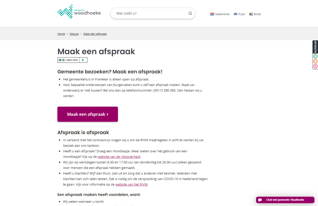 Afbeelding webpagina Gemeente Waadhoeke